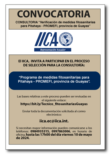 Trabaja con nosotros!

✅ Te invitamos a revisar los términos de referencia para el desarrollo de la consultoría: 'Verificación de Medidas Fitosanitarias para la Exportación de Pitahaya - #PROMEFI', #Guayas.

🗓 Fecha límite para aplicar: 10 de mayo de 2024.