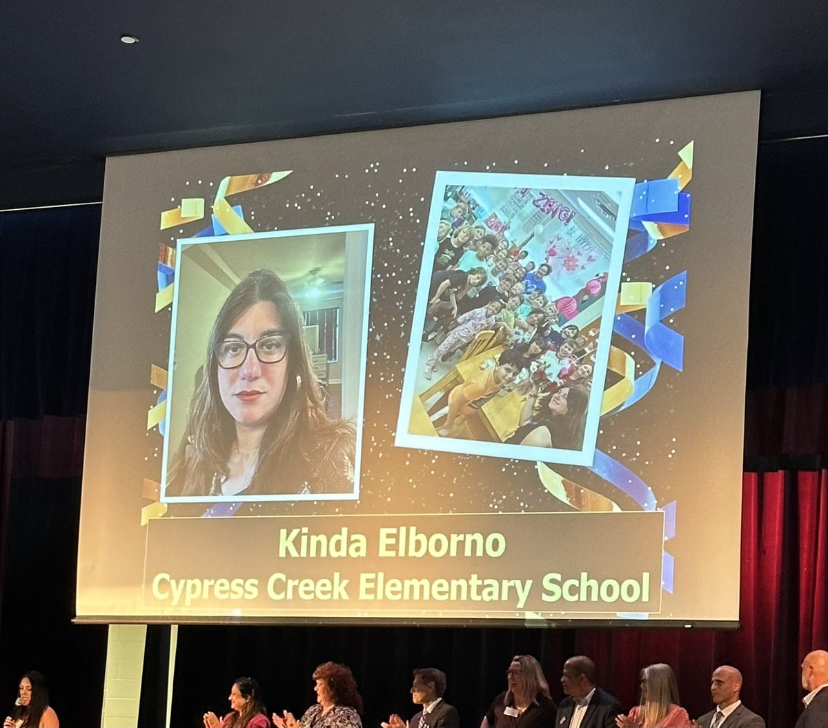 KaniaKristina's tweet photo. Celebrated @cypresscreekvcs First Year Teacher of the Year 
Ms. ElBorno! 🎉🎉 We are so proud! 🦦💙🤍 #WeAreCCE https://t.co/eiLtUUgzxK