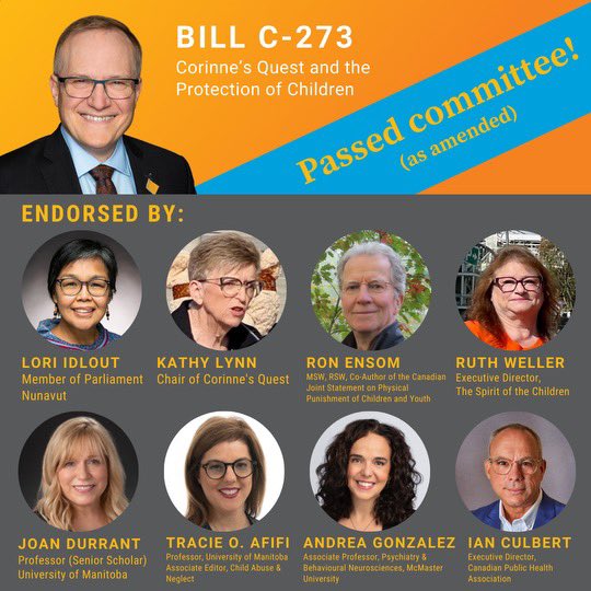 C273 (as amended) passed Justice Committee! Congratulations 2 the activists who have been working hard on this legislation. This bill will be voted on by MPs in the coming weeks. It needs 2 pass quickly in the Senate to become law. #repeal43 #EndCorporalPunishment #CallToAction6