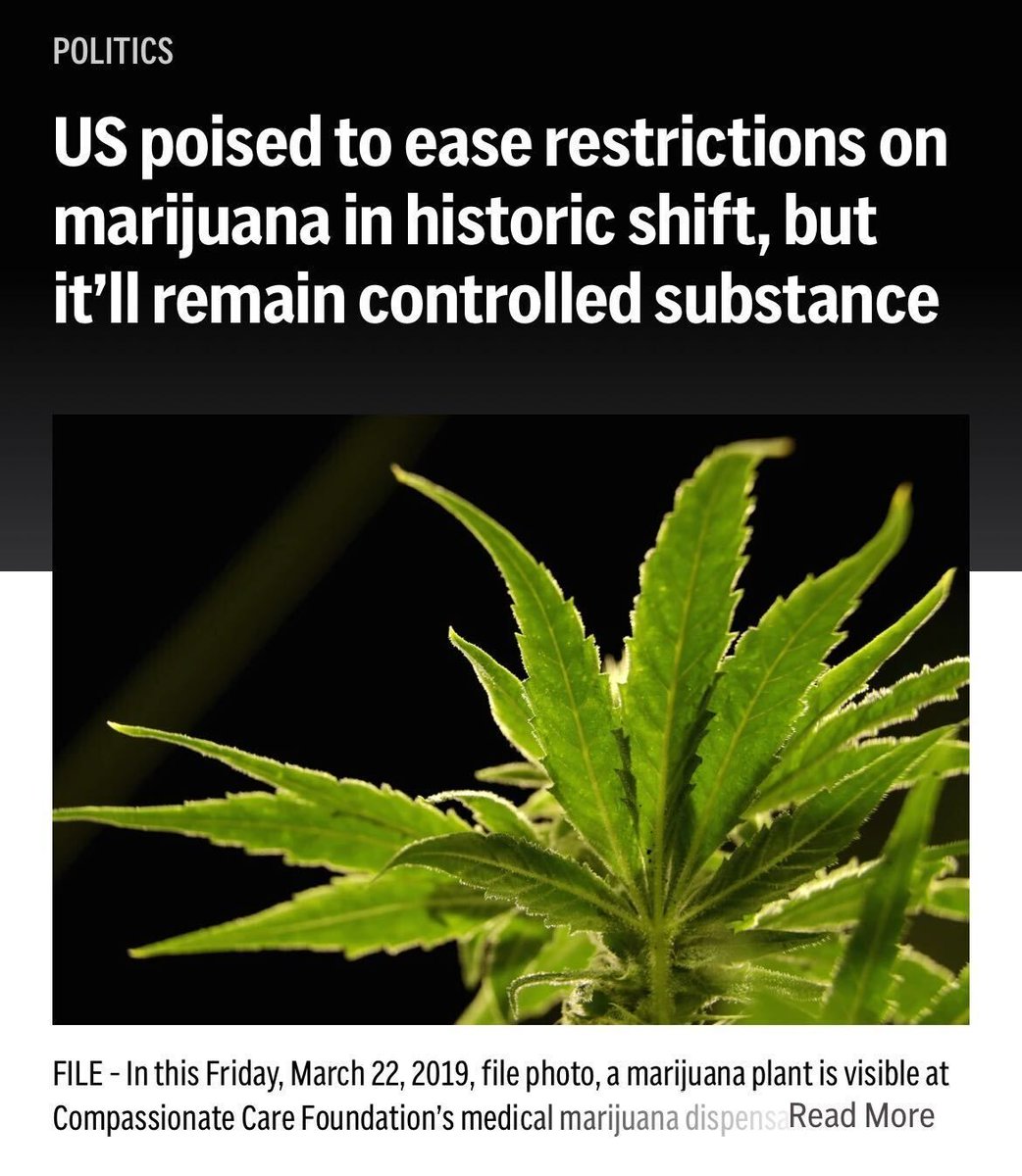A small step in the right direction. This would drop marijuana from a Schedule I drug (alongside heroin) to a Schedule III drug, in line with ketamine and some anabolic steroids. Legalize marijuana. Expunge all records. End the war on drugs.