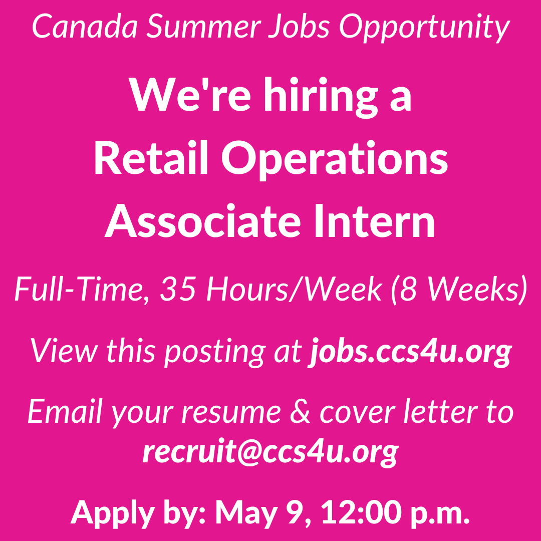 Canada Summer Jobs Opportunity: We're #hiring a Retail Operations Associate Intern to join our team at Evolve Caledon. If you have a passion for retail and customer service, check out the position details here: jobs.ccs4u.org and apply by May 9, 12:00 p.m. #SummerJobs