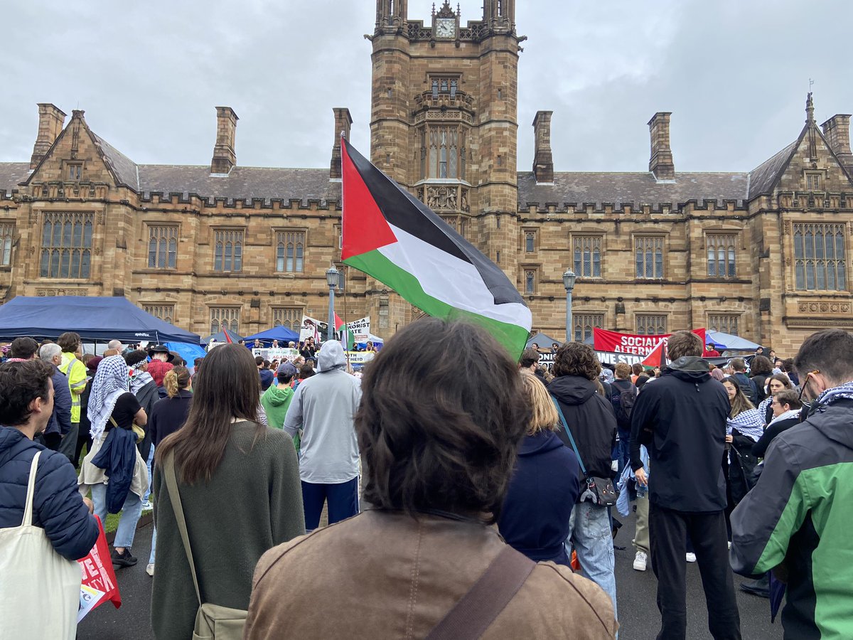 USyd rally at the Gaza encampment. Great turnout, and encampment growing.