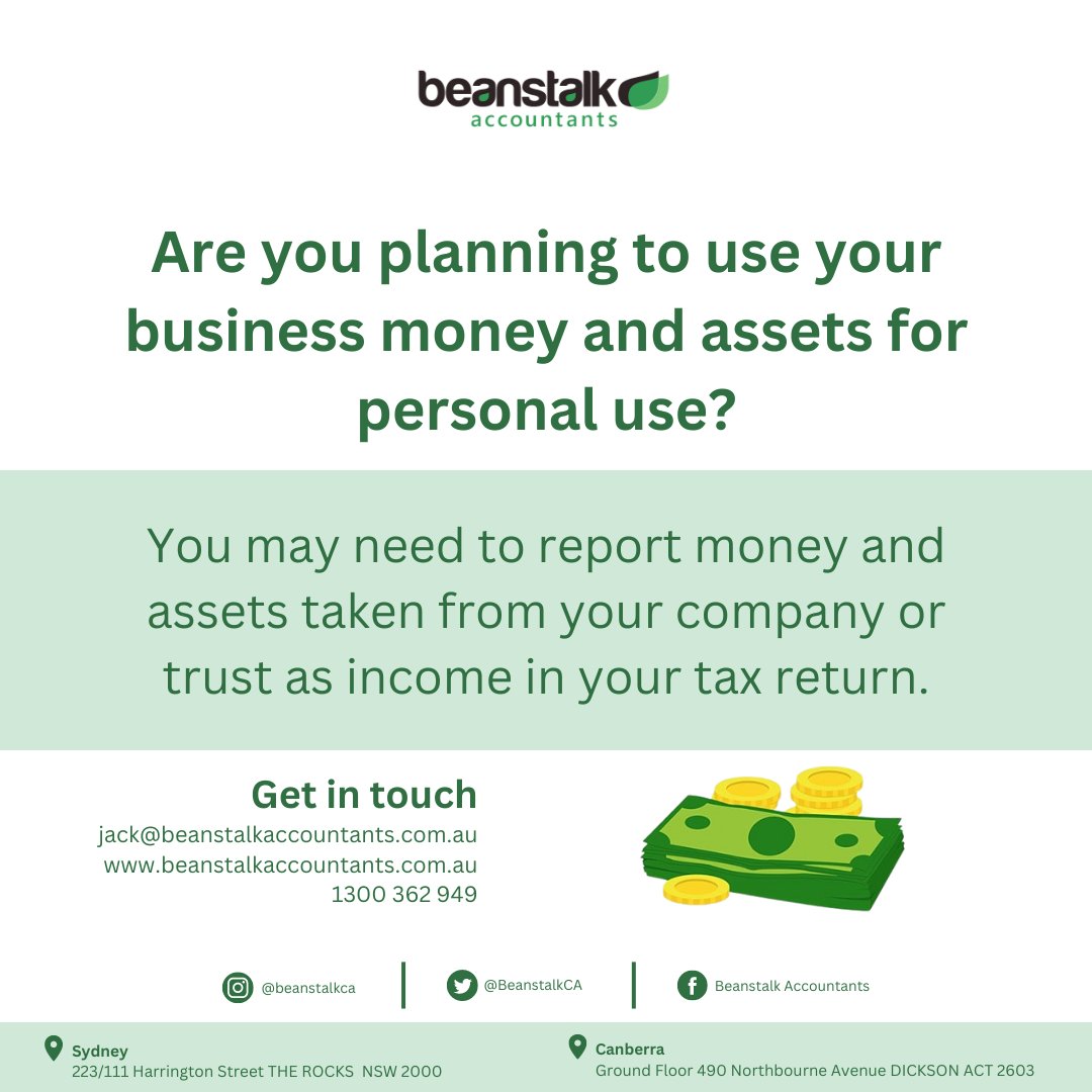We will help you understand how money taken out of your business or using business assets for personal use, must be recorded and reported for tax purposes.

#Australia #Sydney #TaxAccountant #TaxAgent