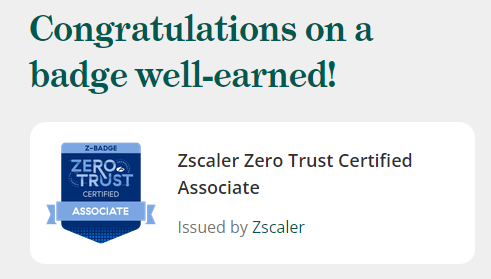 Guess who's a Zscaler Zero Trust Certified Associate? 
@zscaler #cybersecurity #ZeroTrust