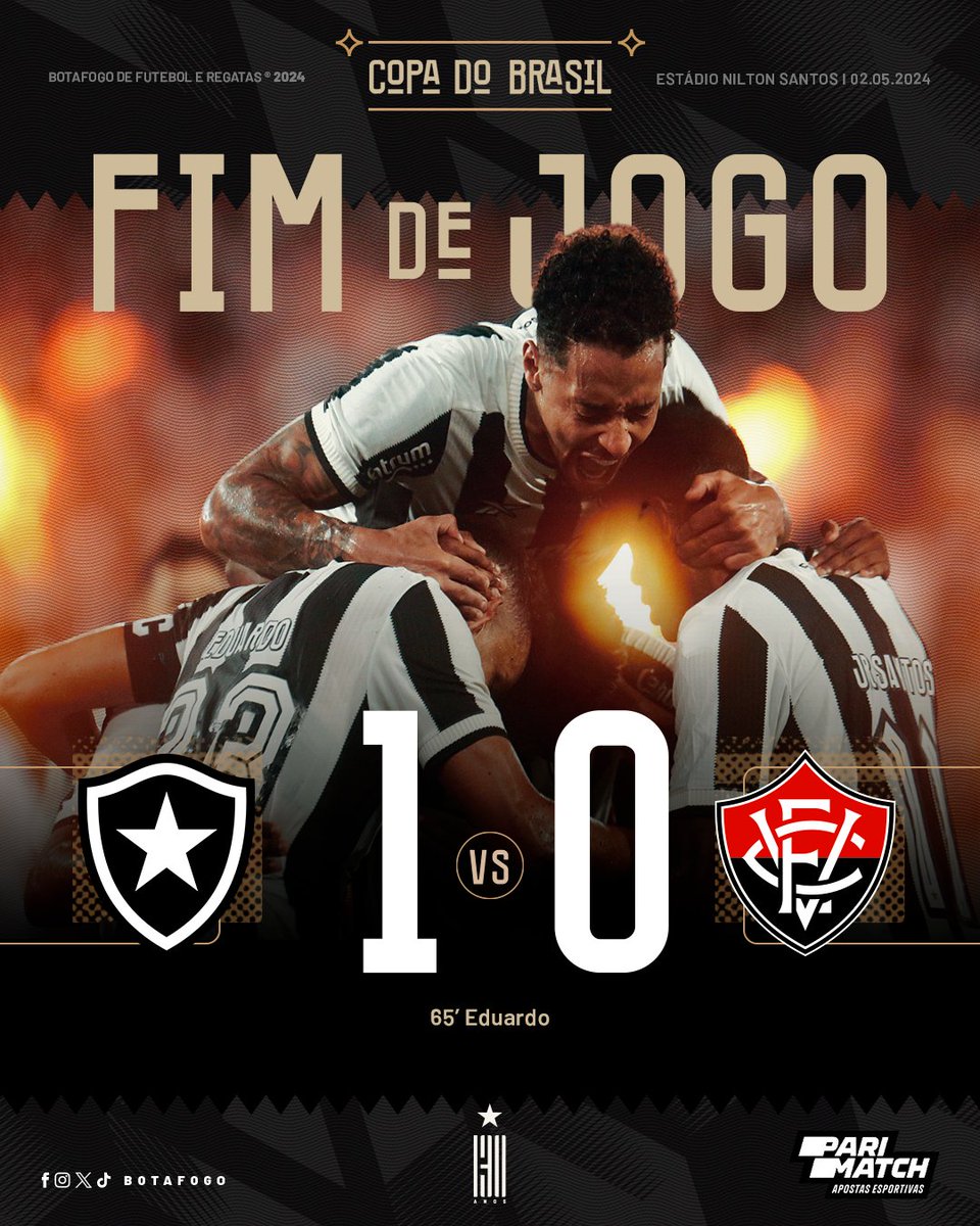 DEU FOGO! 🔥🇧🇷 Torcida joga junto no Nilton Santos, Eduardo marca e Botafogo sai na frente do Vitória por uma vaga nas oitavas da Copa do Brasil. VAMOS! 💫⚽ #UmaJornadaAlvinegra Domingo tem Fogão em casa mais uma vez! Acesse botafogo.com.br/ingresso e garanta o seu lugar!