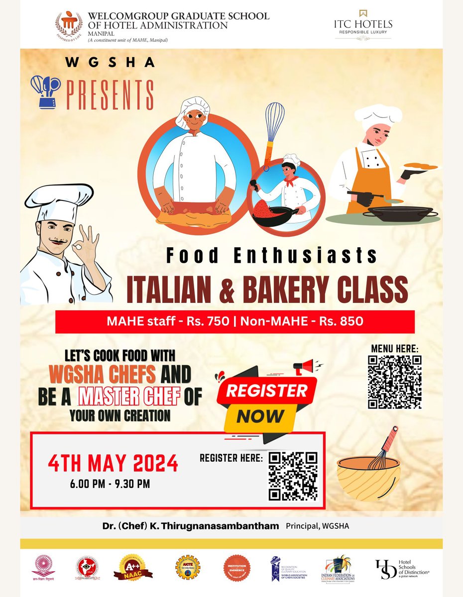 Italian & Bakery Class for food enthusiasts on May 4, 2024! Get ready to elevate your culinary skills and indulge in learning at the Welcomgroup Graduate School of Hotel Administration (WGSHA)! #WGSHA #SummerClasses #HospitalityEducation #CulinaryArts #LearnAndGrow