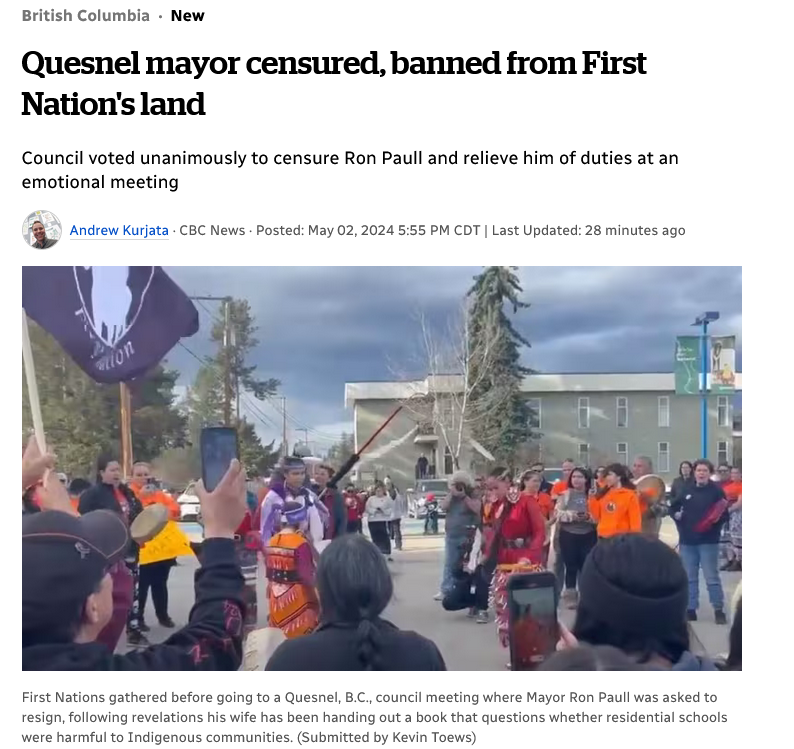 Imagine destroying your political career just to hold space for residential school denialism. Paull's the first, more will come. Nobody wants to work with a denialist. Props to the councillors and citizens of Quesnel for handling the situation: cbc.ca/news/canada/br…