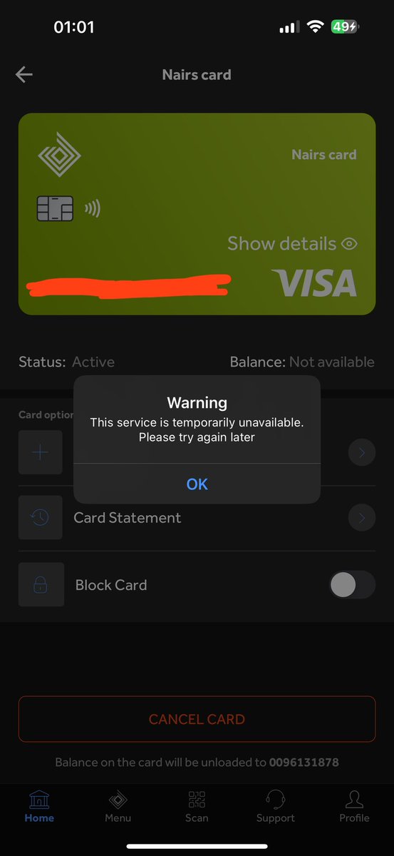 @myaccessbank I created a virtual card on your app to shop online, card didn't work on any website, I tried to cancel it to get my funds back into my account but won't let me do it. What's up?
