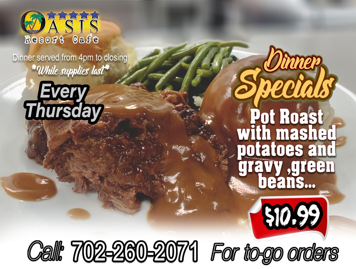 DINNER SPECIALS
oasislasvegasrvresort.com #dinnerspecials #horseshoepit #frontdesk #travel #movienight #concierge #reservations #phillysteak #monthlyrates #cabana #dogrun #dumpingyourtank #storage