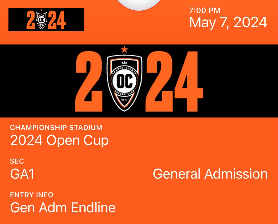 Secured my ticket for @orangecountysc’s first 2024 @opencup match 🫡

I’ll be joining the County Line Coalition for the first time, can’t wait 🤩

#SaveTheCup #ForCounty 🍊