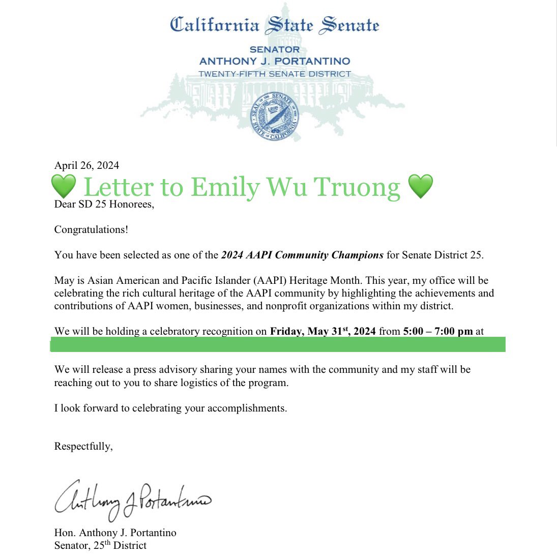 #TimeFlies. I can’t believe it’s already been 9 months since I was hospitalized against my will. It’s also been a year & 8 mths since my Dad died. Then I’m receiving this award from @Portantino’s office soon! I’ve been named 2024 AAPI Community Champion! What an honor! 💚♥️💚