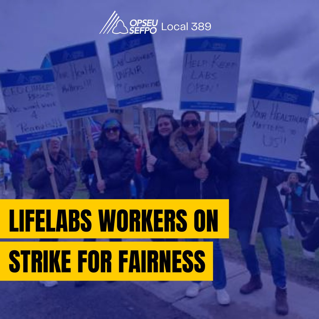 LifeLabs workers are out on the picket line! They are Laboratory Technicians & Medical Laboratory Assistants who perform critical medical testing to ensure timely diagnosis. They stand firm in their demand for fairness so they can provide the highest quality of patient care.