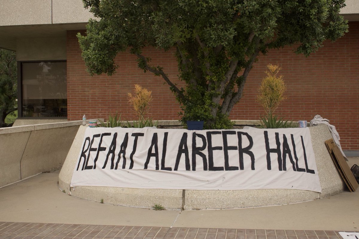 PplsCityCouncil's tweet photo. Scenes from today at Cal State Long Beach. They’ve renamed a building to be “Refaat Alareer Hall.” Team Boink was out there. 

ALL POWER TO THE STUDENTS! 
A #FreePalestine in our lifetime! https://t.co/AdNtlO5jgV