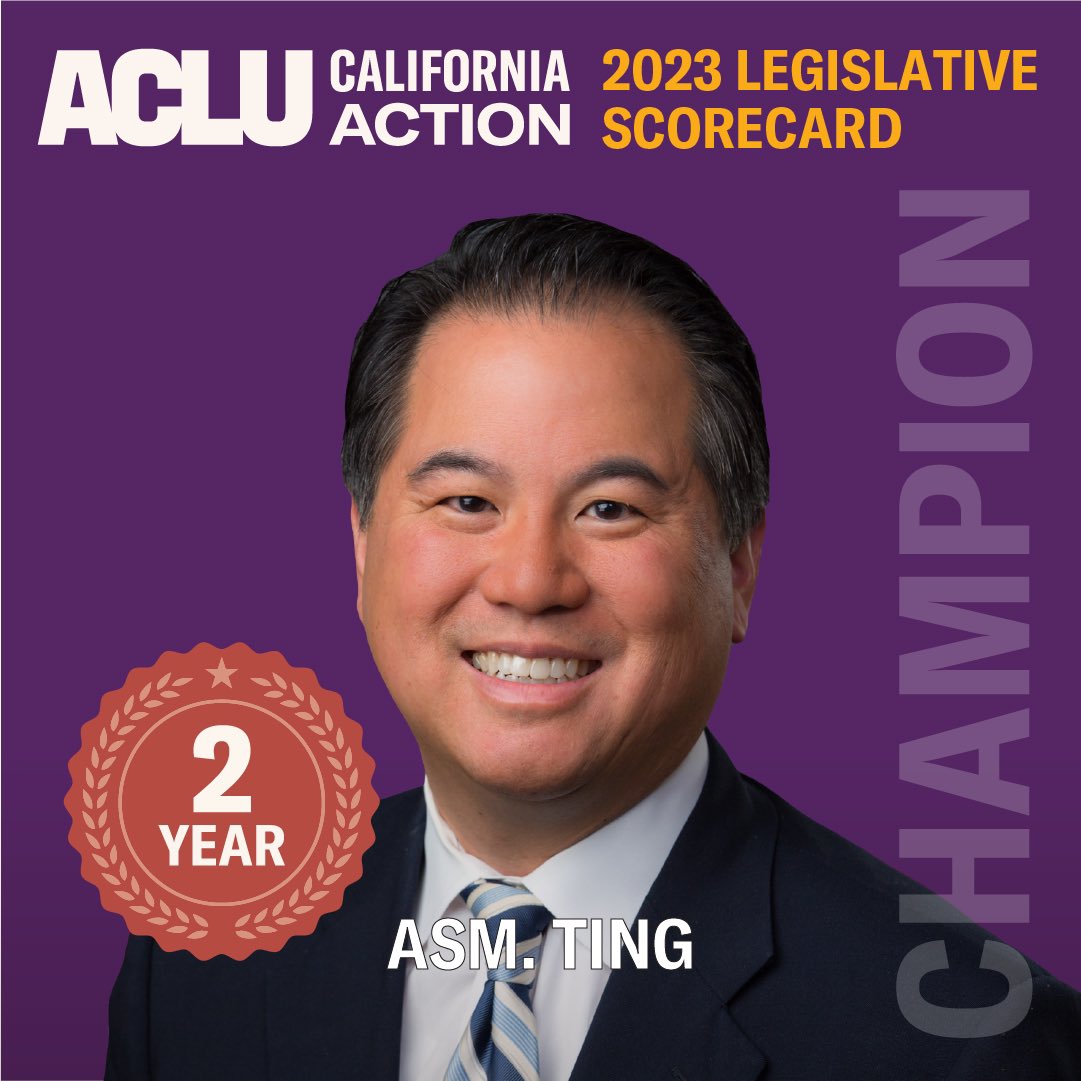 Thank you @ACLU_CalAction for giving me a perfect score on my work as a champion of civil rights & civil liberties. That’s twice now I’ve received a 100% on your #CaLeg scorecard. Good working with you on legislation over the years.