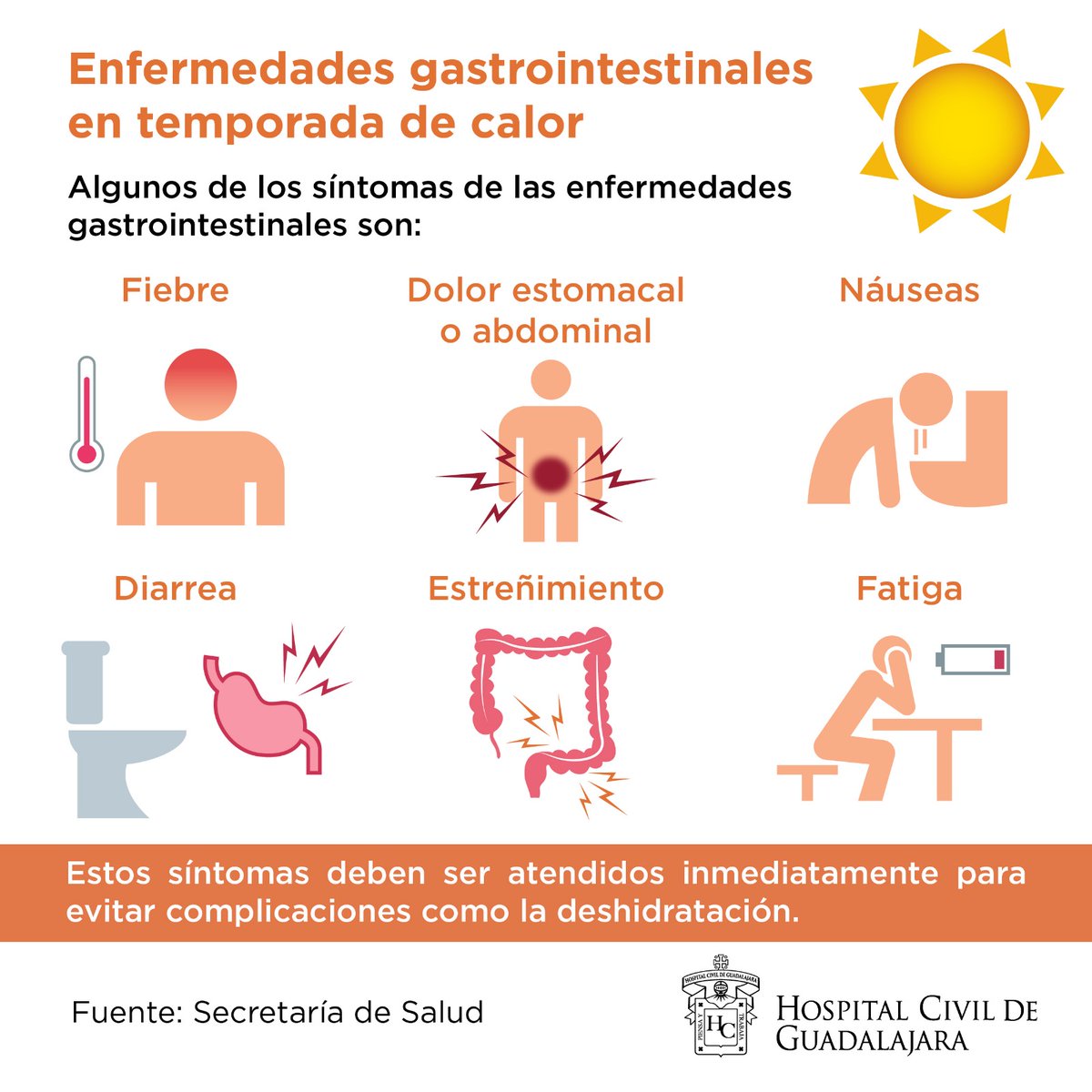 Las enfermedades gastrointestinales más comunes en época de calor son las diarreas ocasionadas por alimentos contaminados y preparados con poca higiene o expuestos a altas temperaturas ambientales. ¡Toma medidas preventivas!