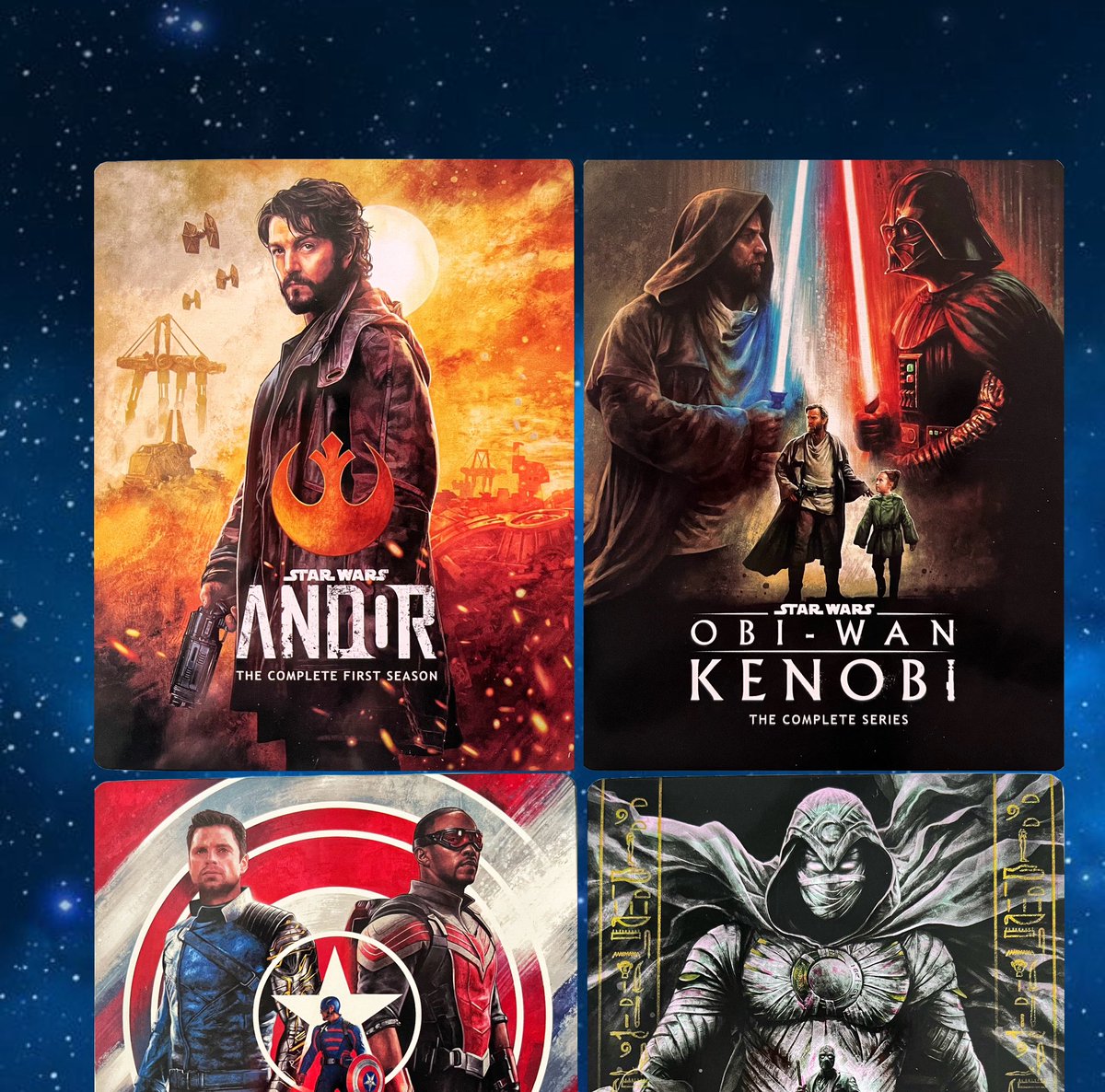 Disney+Star Wars+Marvel
4K+Steelbooks >> Doesn't get any better than that.
😍❤️👍🏻4/30 #Andor #ObiWan #TheFalconAndTheWinterSoldier #MoonKnight #4K #steelbook #moviecollection #haul #newreleases