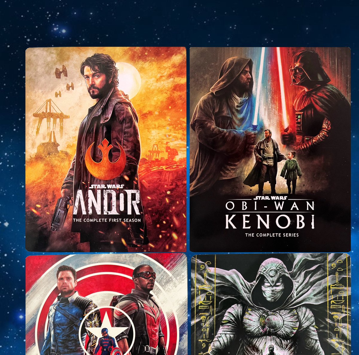Disney+Star Wars+Marvel
4K+Steelbooks >> Doesn't get any better than that.
😍❤️👍🏻4/30 #Andor #ObiWan #TheFalconAndTheWinterSoldier #MoonKnight #4K #steelbook #moviecollection #haul #newreleases