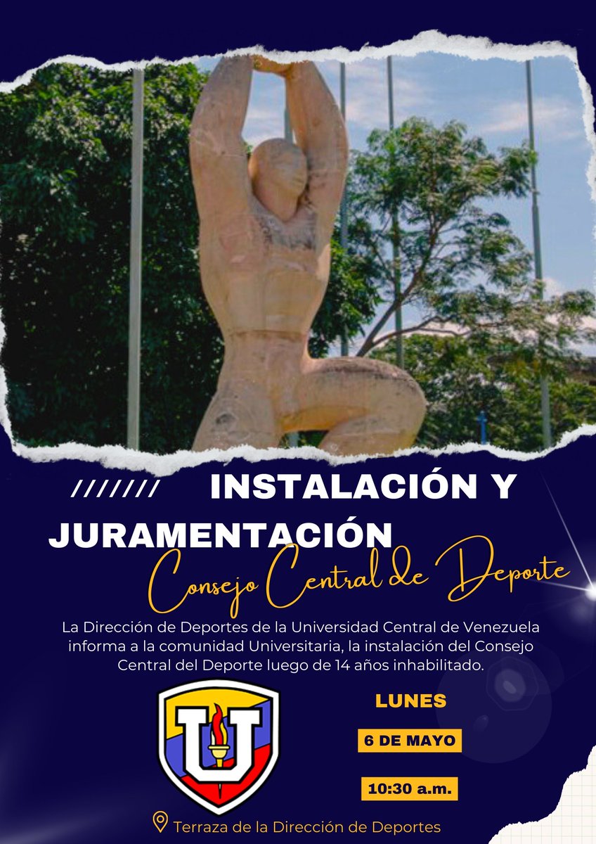 ddeportesucv's tweet image. Se informa a la comunidad Universitaria la instalación y juramentación del Consejo Central de Deportes.
Lunes 6 de mayo a las 10:30 a.m.
instagram.com/p/C6fFraGtuUJ/…