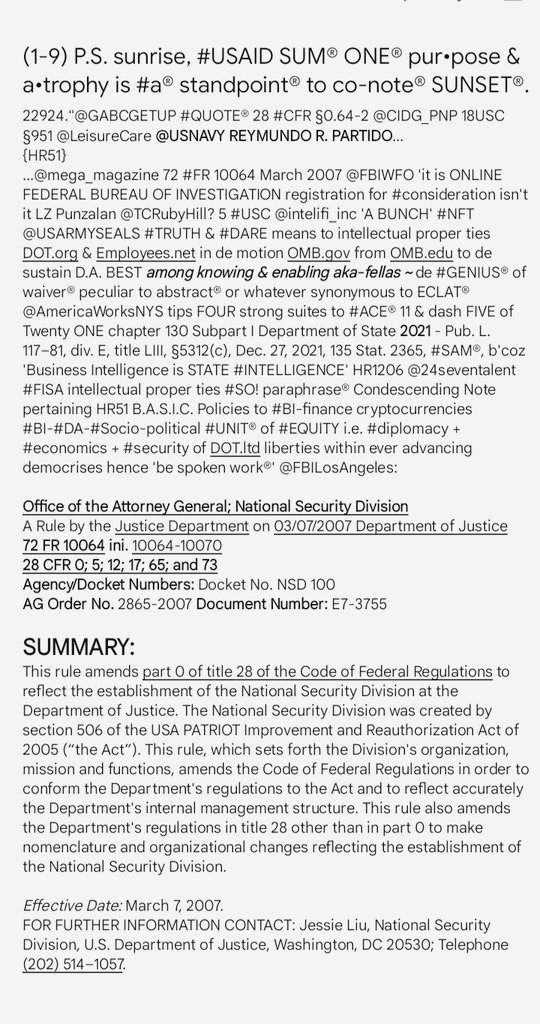 5224.'@FBI NOTE® #AZ PENAL Code 13...
{18 #USC 951 #FTX}
...@dhsscitech '1z® Punzalan' rmdistributors.dominicci@gmail.com 87 #FR22843 #S1605 #SEC.569A #DO_TECH @LAPDHQ #Corroboration illustrates line around #Collusion under @OctoberSky #NFT @SanMateoCoDA #USMCA #EO14094 @USArmy.'