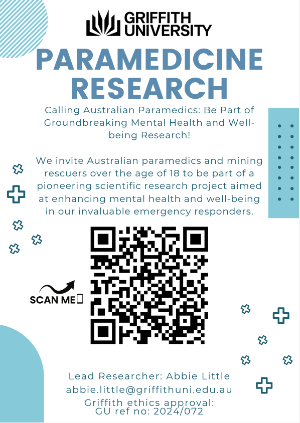 To all my Paramedic colleagues in Australia, please consider enrolling in this important research project by PhD candidate Abbie Little and share with your own networks. Thank you.