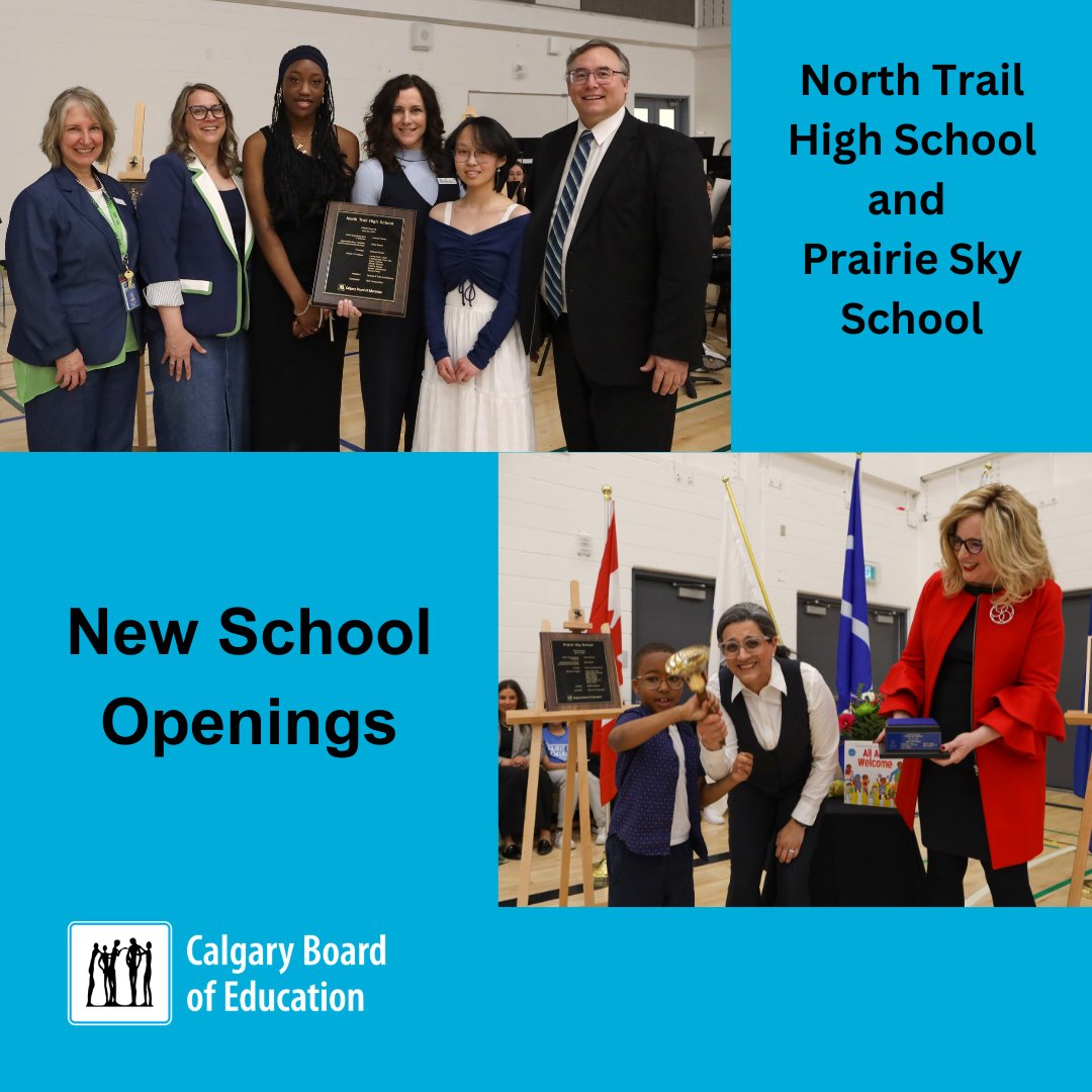 In April, CBE’s newest schools held their official opening celebrations, celebrating each school’s unique culture, identity & strong community. Prairie Sky School & North Trail High School opened their doors in 2023 in the communities of Skyview Ranch & Coventry Hills. #WeAreCBE