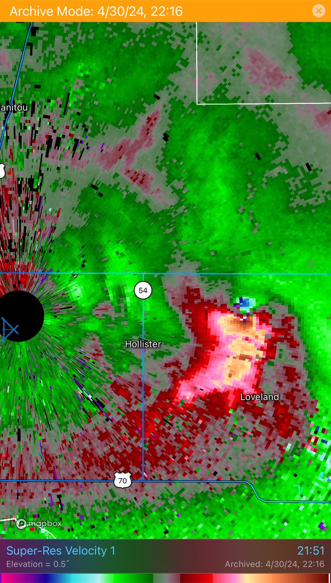 4/30/24 This Photo shows the appox. beam height of the Hollister Tornado at 9:51pm. By my math, the beam height is about 860ft, accounting for elevation difference, radar height, tilt angle(0.5 deg), and earths curvature. #okwx #tornado