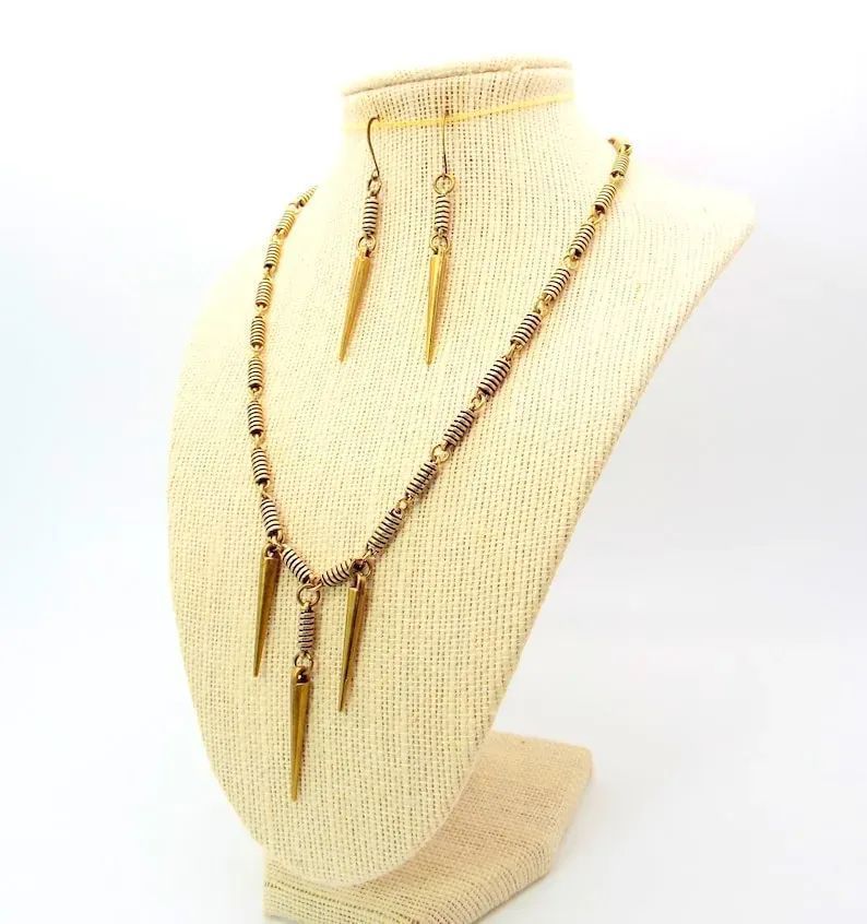 Bronze Spikes and Spiral Link Chain Necklace and Earring Set by #DesignedbyAudrey. Sleek womens #handmade jewelry and accessories buff.ly/4bcD5JX via @Etsy