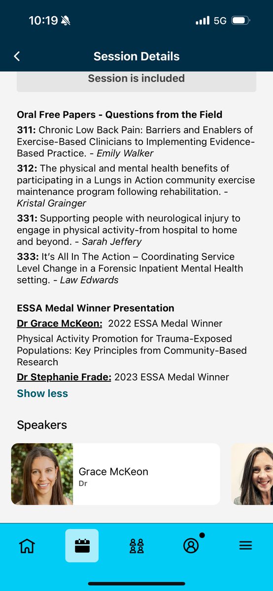 Cracking session coming up 'Questions from the Field' 2022 & 2023 @ESSA_NEWS Medal Winners 🤩 Dr @mckeon_grace Dr Stephanie Frade Law Edwards on physical activity programming in a forensic inpatient unit & much more #essa24 #rtp24