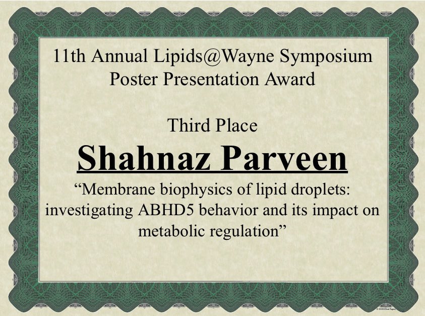 Shahnaz Parveen (@shahnaz_physics) on Twitter photo Wrapping up the 11th Lipids@Wayne Symposium on a high note! Inspiring talks from Dr. Tamas Balla & Prof. Jean Vance. Grateful for learning from various <a href="/waynestate/">Wayne State University</a> departments. ✨Thrilled to clinch third place in the poster competition!🥉🧿 Wrapping up the 11th Lipids@Wayne Symposium on a high note! Inspiring talks from Dr. Tamas Balla & Prof. Jean Vance. Grateful for learning from various <a href="/waynestate/">Wayne State University</a> departments. ✨Thrilled to clinch third place in the poster competition!🥉🧿