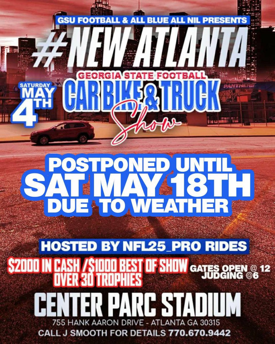 Hate we gotta postpone the Movie but the weather won’t stop the show from going on @nfl25_prorides !!See you on the 18th! #NewATLANTA
