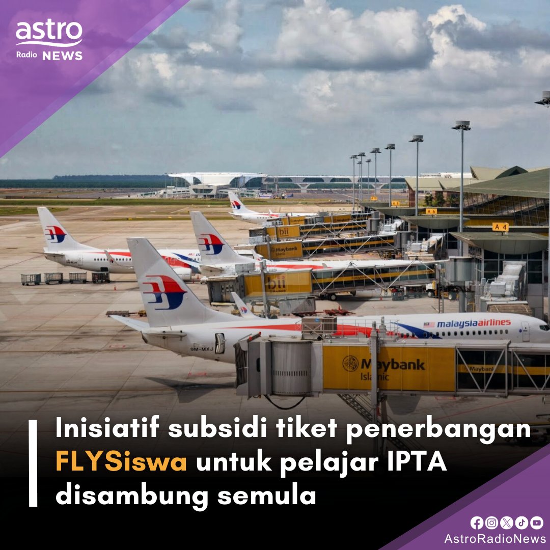 Inisiatif bantuan subsidi pembelian tiket penerbangan RM300 untuk pelajar IPTA, #FLYSiswa yang tamat Disember lalu kini disambung semula.

Menurut MOT, buat masa ini pelajar yang layak adalah mereka yang masih berdaftar di institusi masing-masing sehingga 31 Disember tahun lepas