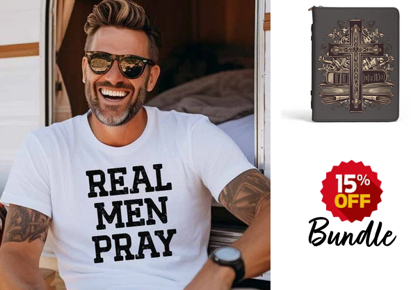 Save 15% when you buy this Real Men Pray Bundle, that includes graphic tee + PU Leather Bible Cover With Pocket, shelldesignboutique.com/products/bap-4… #shelldesignboutique #prayerbundle #realmenpray #biblecover #graphictee #15percentoff #freeshippinginusa