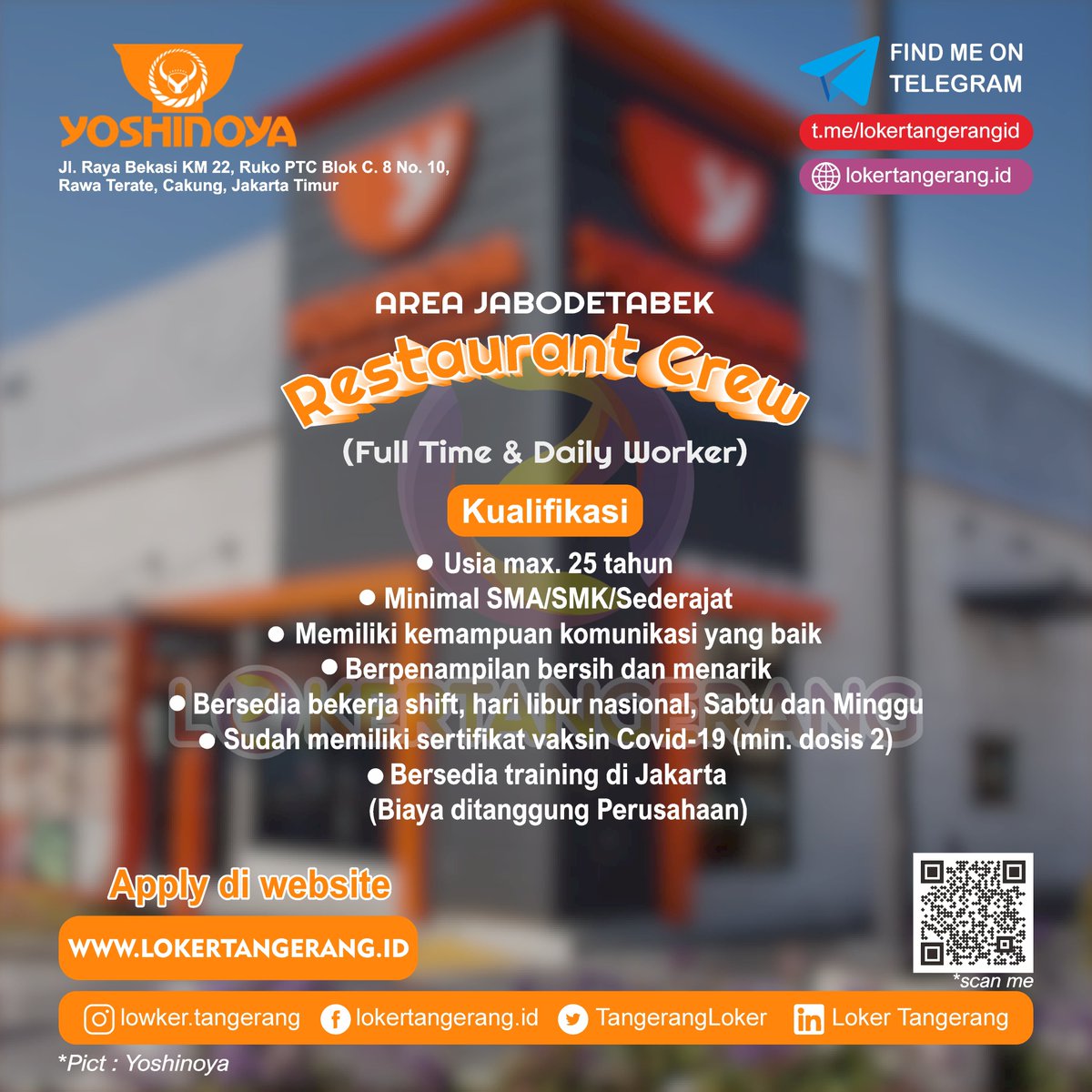 Lowongan Yoshinoya

Untuk Informasi lebih lengkap dan pendaftaran silahkan cek di website lokertangerang.id

Info lebih update silahkan gabung ke channel telegram t.me/lokertangerang…

Link Pendaftaran : lokertangerang.id/2024/05/restau…

#lokertangerang #lokerjakarta #lokerbogor