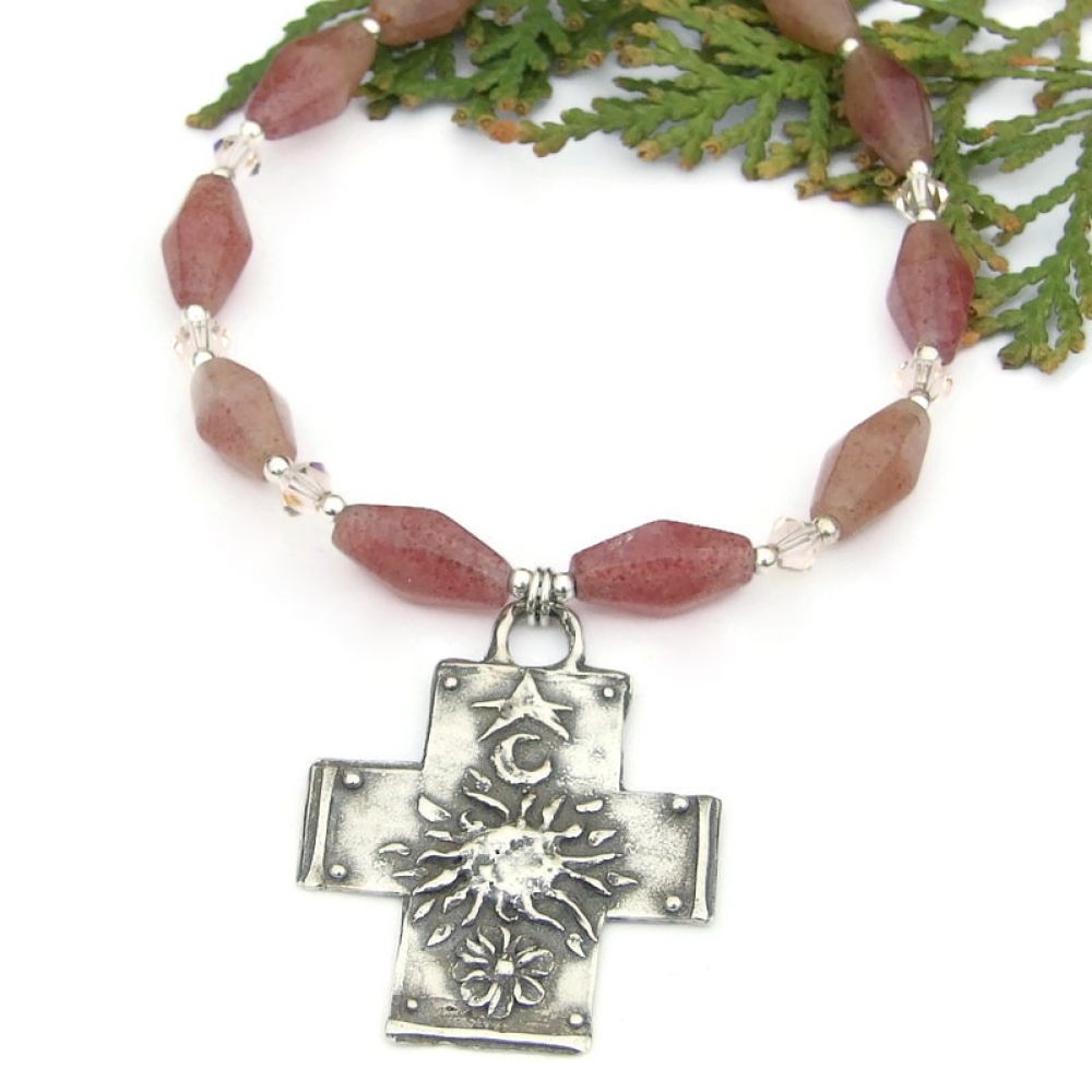 Heaven Earth #Cross #Necklace, Ruby #Quartz Swarovski #Handmade Jewelry bit.ly/HeavenEarthSD #bmecountdown @ShadowDogDesign