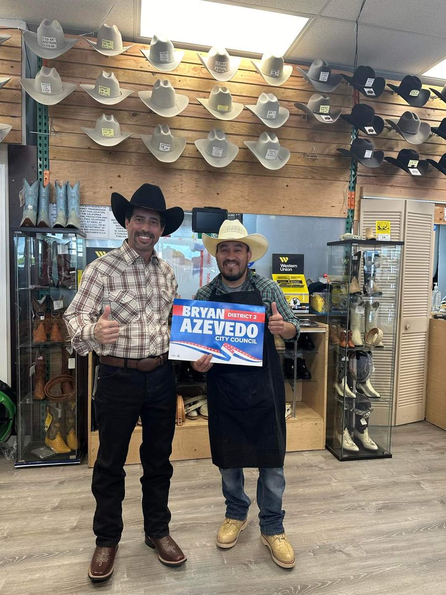 Proud to have the support of Cuates Western Wear of San Leandro for my re-election to City Council! Located at 2159 Doolittle Dr. #Azevedocares #sanleandro #azevedo24