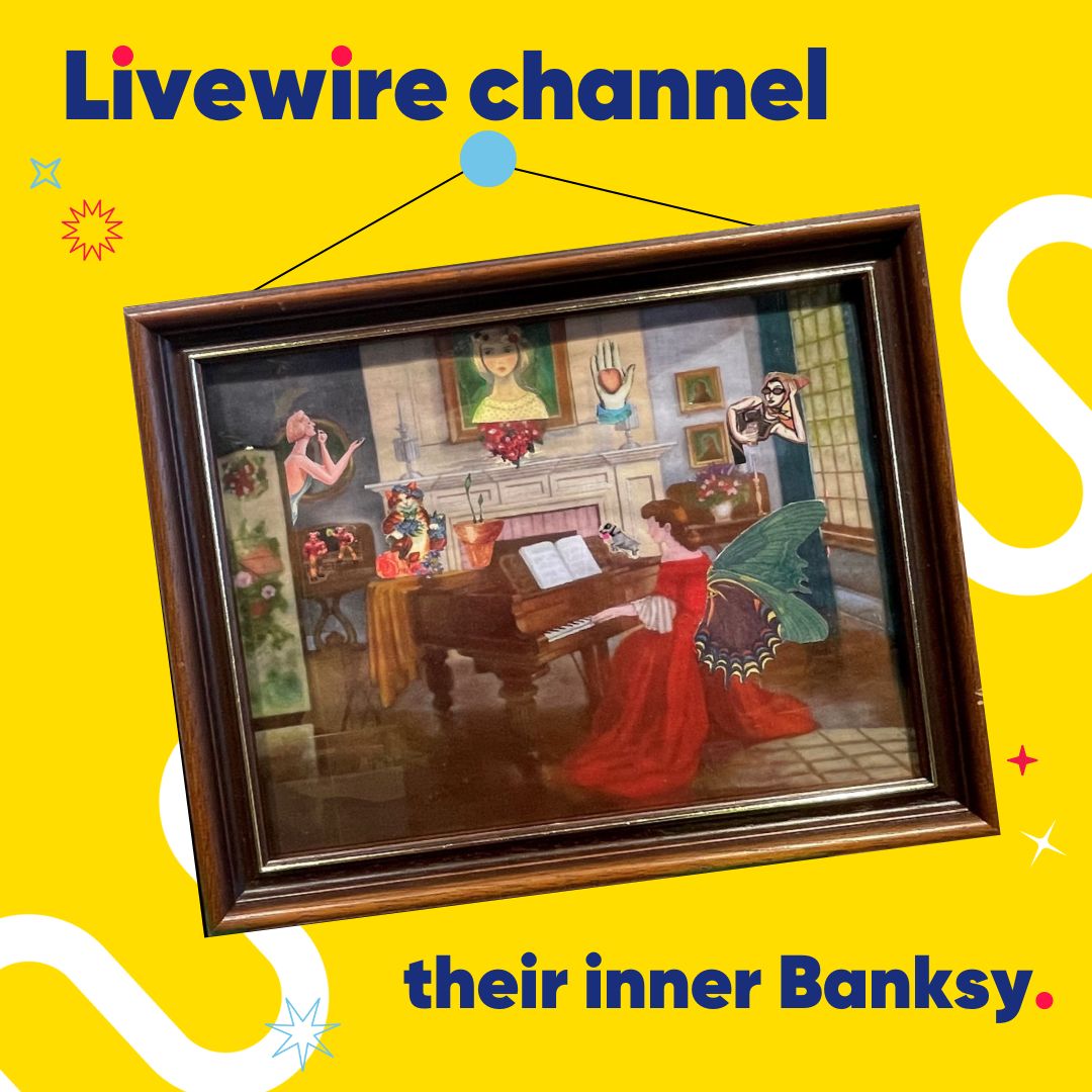 Livewire teens have been working hard to produce a series of reimagined artworks. Inspired by a Banksy work – Show Me The Monet, the Livewire team started sourcing vintage paintings for Livewire patients in hospital to remix with collage, drawing or painting.