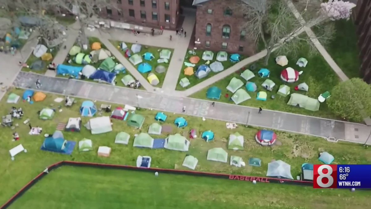 Students at Wesleyan University are continuing their demonstration in support of Gaza with an encampment situated at the heart of the campus, behind North College, since Sunday. trib.al/bVqxw3W