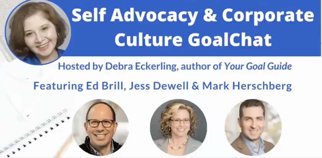 In this week’s @GoalChat, @DebraEckerling talks Self Advocacy & Corporate Culture with Ed Brill, Jess Dewell & Mark Herschberg. Better advocacy skills improve everyone’s bottom line.

Watch:
youtube.com/live/GdRoUP2bL…

#DebraEckerling #mangopublishing #GoalSetting #workplace