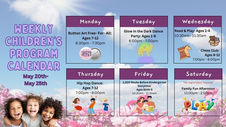 Here's what's happening in the Children's Department this week! 😄 Don't forget to register: bit.ly/3FzkrOE