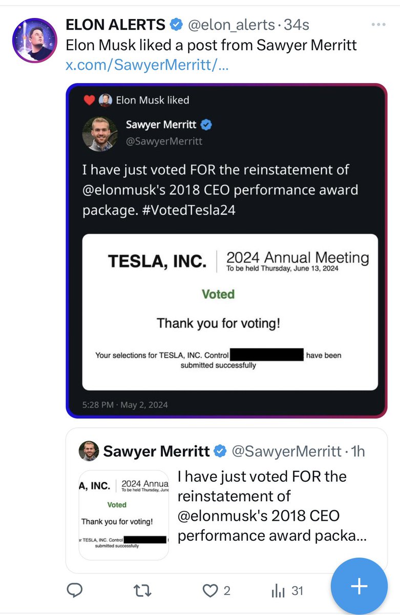 It also seems treacherous for Musk to be endorsing the reinstatement vote this way, given the pay package was rescinded over a process that was called “deeply flawed,” where it appeared Musk was in control Musk stopped himself from commenting on the upcoming vote during earnings