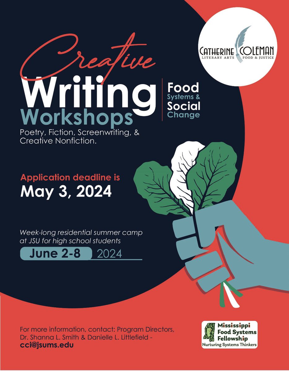 Calling local high school students. We’re going to keep the application open for the Catherine Coleman Initiative through this weekend. Social justice, food systems change, and creative writing! sites.jsums.edu/catherinecolem…