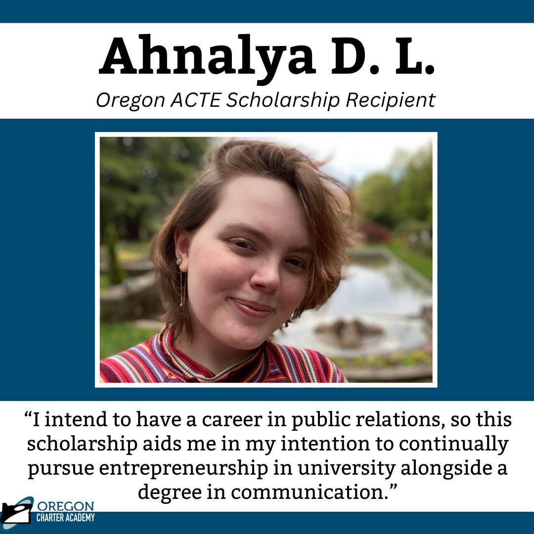 Congratulations to ORCA senior Ahnalya D.L.! She received the 2024 Oregon ACTE Scholarship. Way to go, Ahnalya!

#oregoncharteracademy #onlineeducation #virtuallearning #bestcharterschool #helpchildthrive #ASCEND #CTE #scholarship #OregonACTEScholarship