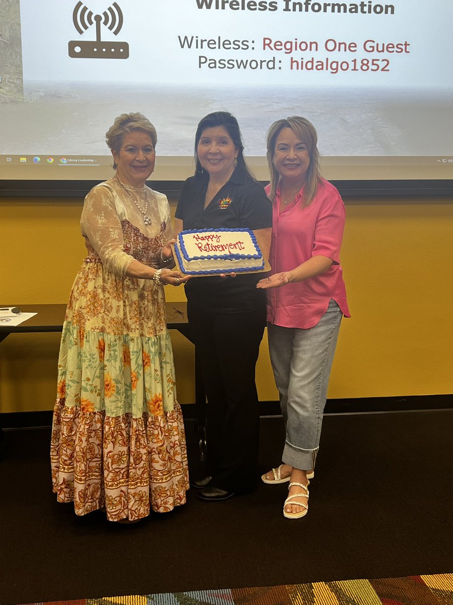 Wishing these amazing library leaders a very happy retirement! Region One Library Services team was so generous to acknowledge their accomplishments and celebrate them. Pictured: Rosie Ara, Dora Estrada and Monica Weaver. #librarytwitter