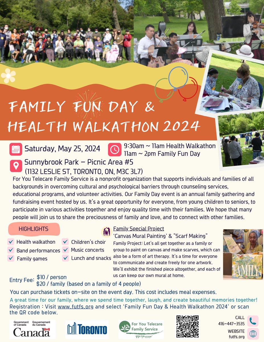 👨‍👩‍👧‍👦 Join us for Family Funday & Healthy Walkathon at Sunnybrook Park!🌳
🚶‍♂️ Enjoy a fun walk & family activities. Admission includes meals!

Register: futfs.org/family-funday-… 

#toronto #canada #ontario #Northyork #Thornhill #CommunityEvent #HealthyLiving #familyfun #Mississauga