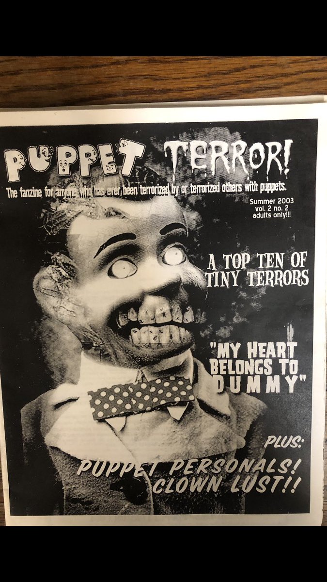 My sick zine “Puppet Terror” had puppet to puppet & 
puppet to Human personal ads…
Witness my psychosis 
SAT June 1st
8-11pm
At “Paper, Scissors Rock”
an art show of my ‘zines, chapbooks  & flyers from 1978 to the present.
🎉
Gallery At Studio 3
1602 N. Cahuenga, Hollywood. 
🤡