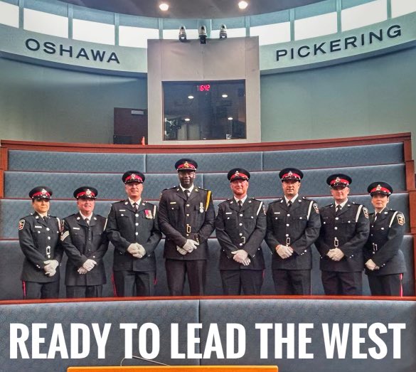 Tonight, @DRPSWestDiv welcomed our newest team members. Six Sergeants and one Staff Sergeant were formally promoted at Regional Headquarters. Over the next few days, they will begin duties as patrol supervisors. Welcome, to West. #drps #police #cops #leadership #canada #ontario