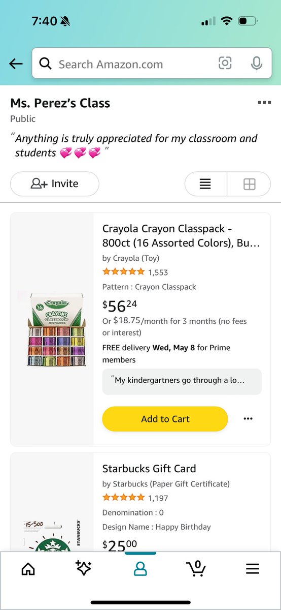 Only 6 gift cards left to clear these crayons💞 My kindergartners go through a lot of these!! Can you help me clear them or simply RT😍Any help is truly appreciated ☺️
#clearhthelist 
@SenateTim @scillawessels3 @NNavyvet @teachers_market @keith___s 
amazon.com/hz/wishlist/ls…