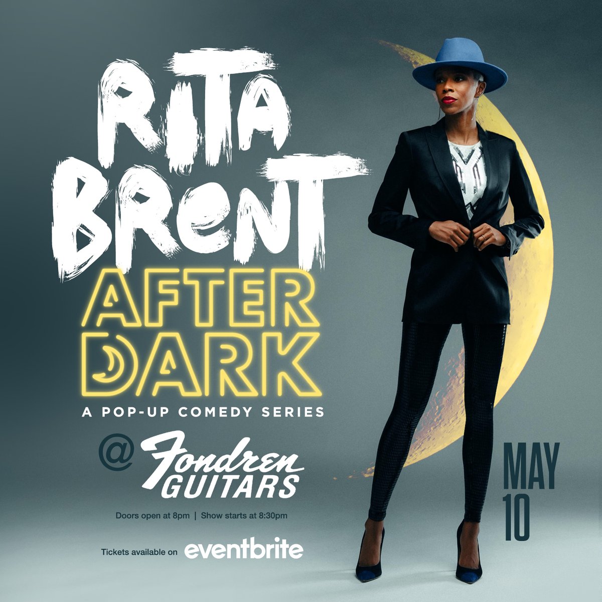 Comedian Rita Brent is performing LIVE at Fondren Guitars, Fri., May 10! Working out BRAND NEW material for her one woman show in NYC (June)! LIMITED SEATING! Get tickets while they last: eventbrite.com/e/comedian-rit…