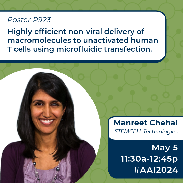 👋 Hello #AAI2024! Don’t miss Manreet Chehal’s poster (P923) to learn about our partnership with @STEMCELLtech to test gene editing in primary human T cells. 🗓️ Sunday, May 5 at 11:30a-12:45p