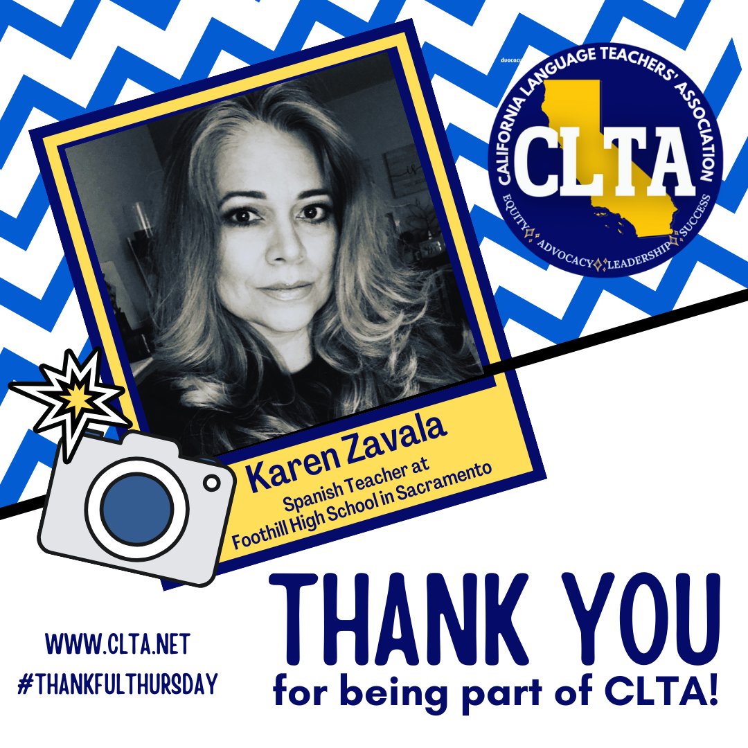 Meet Karen, a #spanishteacher for 25+ yrs. She joined #CLTA bc she wanted to recognize the hard work of her colleagues & network w/ other WL teachers. Her 💖#CLTA memory was at the San Jose conf in 2019 where she met @fjimenezauthor, her favorite Spanish author.